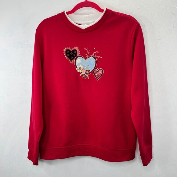 Studio Works Heart Applique Sweatshirt M Red Beaded Double Neck Grandma Core - Picture 1 of 6